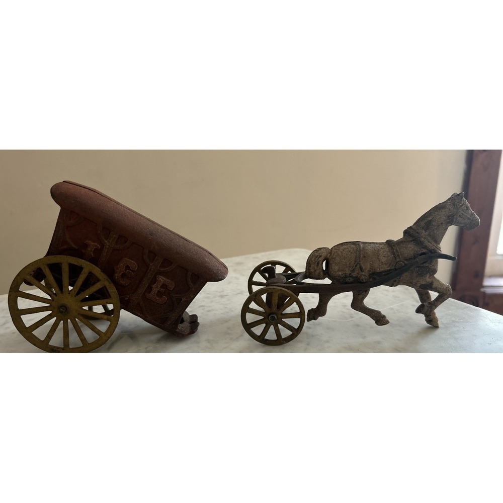 Antique Cast Iron Horse Drawn Ice Wagon Early 1900s #2